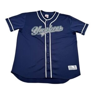 New York Yankees Jersey Mens Large Blue MLB Baseball True Fan Button Front